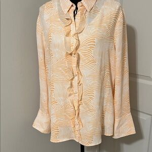 Chico's Size 2 (regular L) Cream and Orange Patterned Blouse